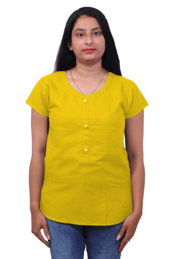 AEMILIA Casual Regular Sleeves Solid Women Yellow Top
