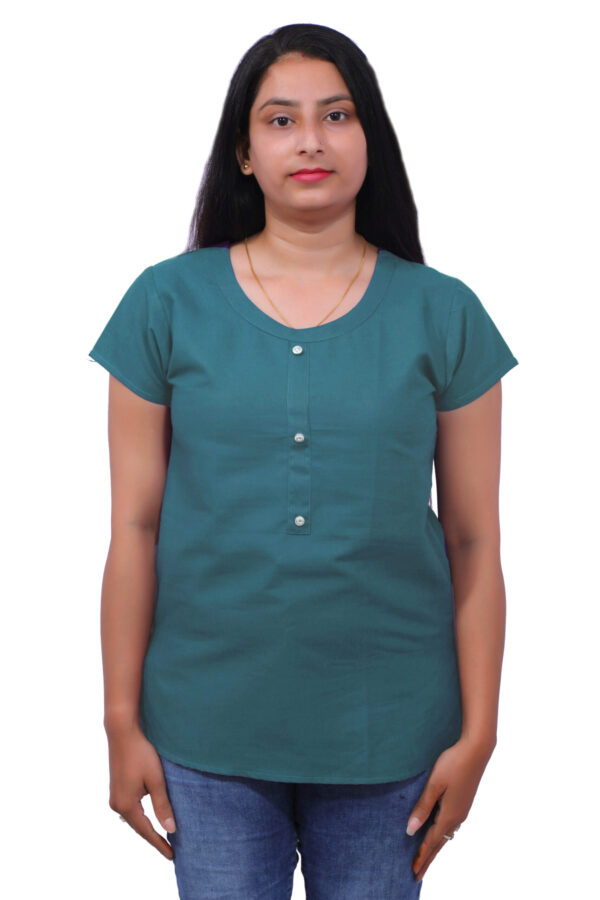 AEMILIA Casual Regular Sleeves Solid Women Teal Top