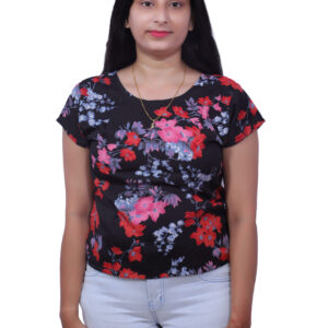 Sencible  Casual Regular Sleeves Floral Print Women Black Top