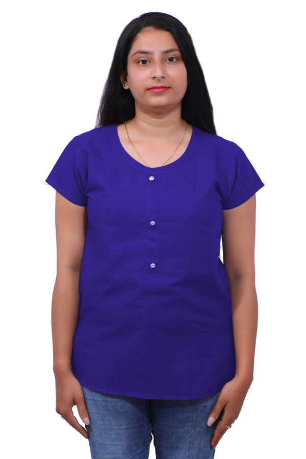 AEMILIA Casual Regular Sleeves Solid Women Dark Blue Top
