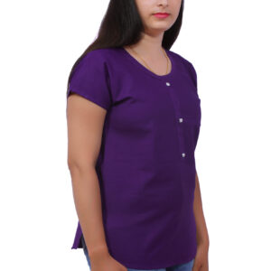 AEMILIA Casual Regular Sleeves Solid Women Dark Purple Top