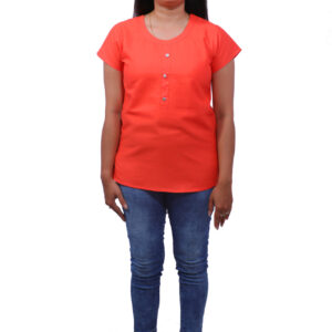 AEMILIA Casual Regular Sleeves Solid Women Orange Top