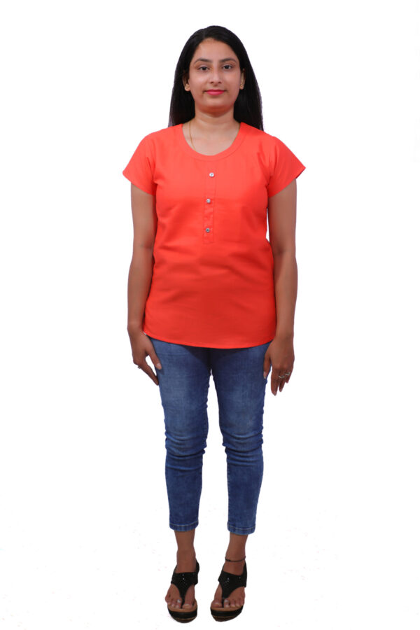AEMILIA Casual Regular Sleeves Solid Women Orange Top