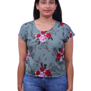 Sencible  Casual Regular Sleeves Floral Print Women Grey Top