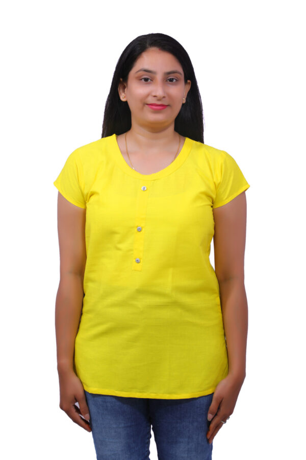 AEMILIA Casual Regular Sleeves Solid Women Yellow Top