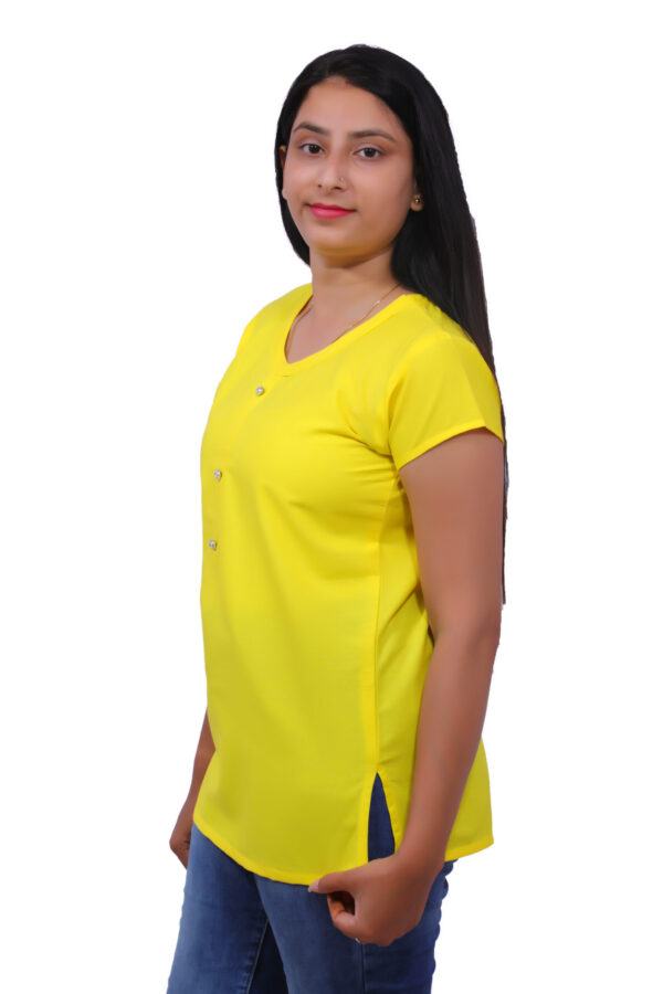 AEMILIA Casual Regular Sleeves Solid Women Yellow Top - Image 2