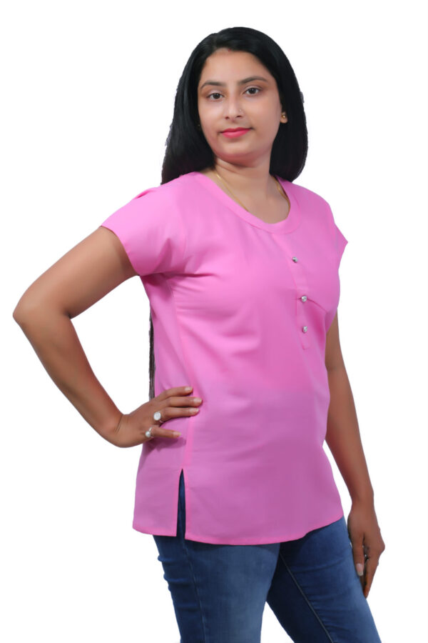 AEMILIA Casual Regular Sleeves Solid Women Pink Top - Image 5