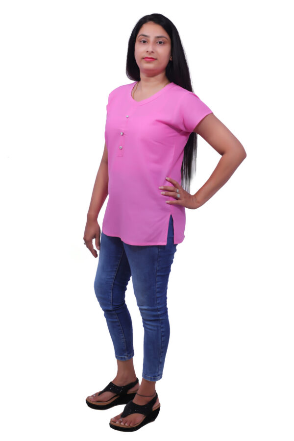 AEMILIA Casual Regular Sleeves Solid Women Pink Top - Image 3