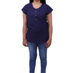 AEMILIA Casual Regular Sleeves Solid Women Navy Blue Top
