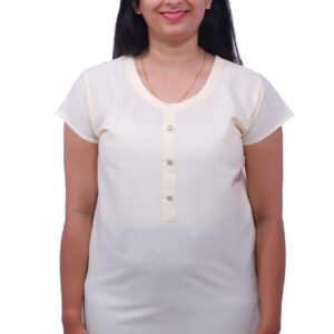 AEMILIA Casual Regular Sleeves Solid Women Ivory Top