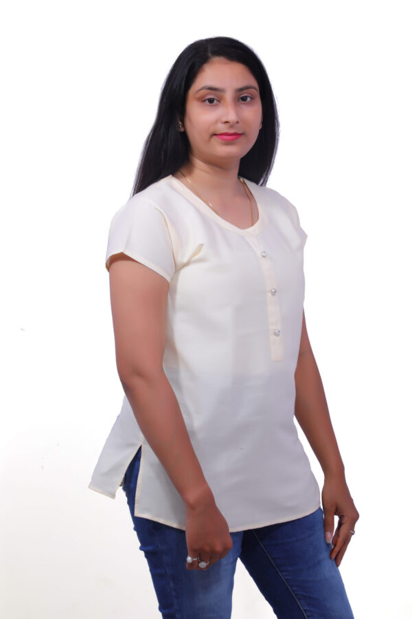 AEMILIA Casual Regular Sleeves Solid Women Ivory Top - Image 4
