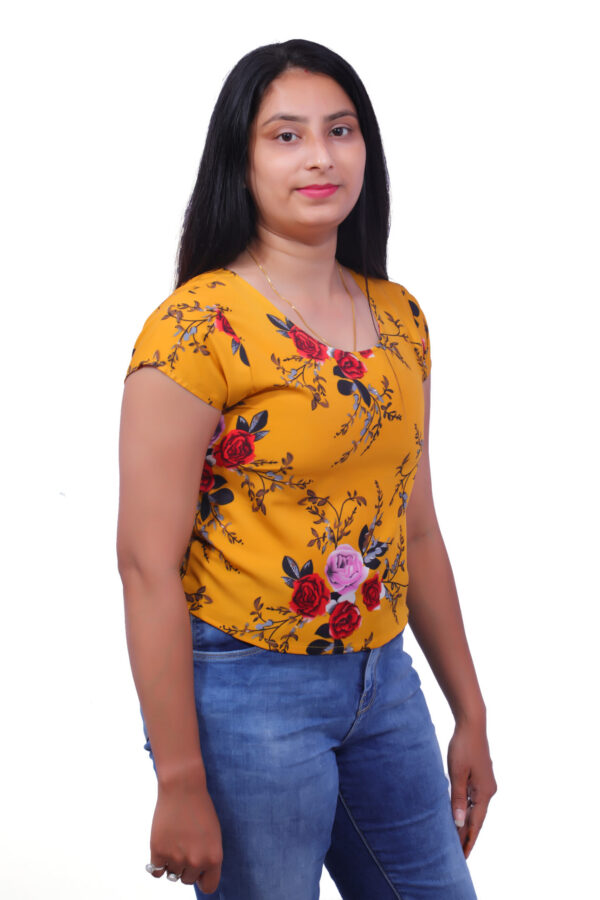 Sencible  Casual Regular Sleeves Floral Print Women Mustard Top - Image 3
