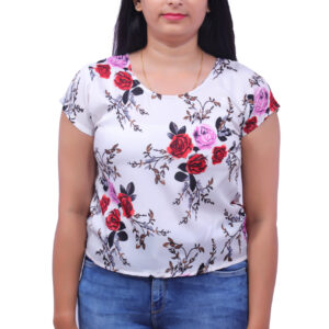 Sencible  Casual Regular Sleeves Floral Print Women Off White Top