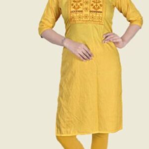 Two Tone Tika Work Kurtis Women Yellow