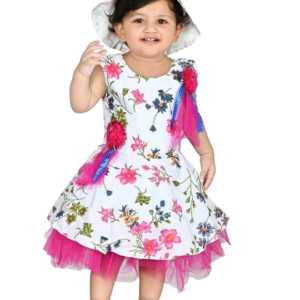 KIDS FROCK WITH CAP FLOWER-PRINT(20 SIZE)