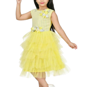 Garments Girl's Slveless Round Neck Below Knee Length Fit & Flare Dress-Frock Yellow color (26-28-30-32-34)