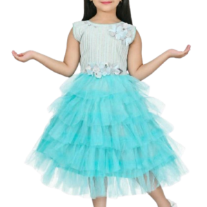 Garments Girl's Slveless Round Neck Below Knee Length Fit & Flare Dress-Frock Cyan color (26-28-30-32-34)