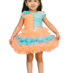 KIDS NET FROCK PEACH AND BLUE(20 SIZE)