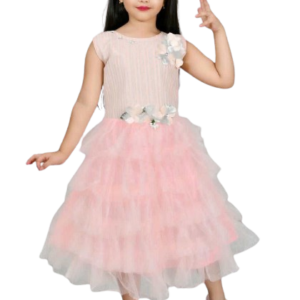 Garments Girl's Slveless Round Neck Below Knee Length Fit & Flare Dress-Frock Peach color (26-28-30-32-34)
