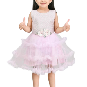 Girl's Slveless Round Neck Below Knee Length Fit & Flare Dress-Frock Pink color?
