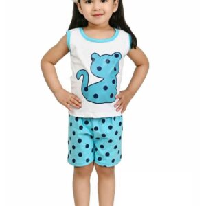 KIDS- TOP WITH HOT PANT- WHITE AND SKY BLUE (20-22-24)