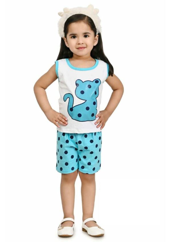 KIDS- TOP WITH HOT PANT- WHITE AND SKY BLUE (20-22-24)