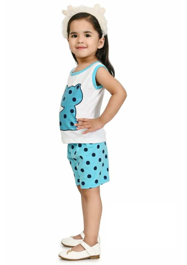 KIDS- TOP WITH HOT PANT- WHITE AND SKY BLUE (20-22-24) - Image 3