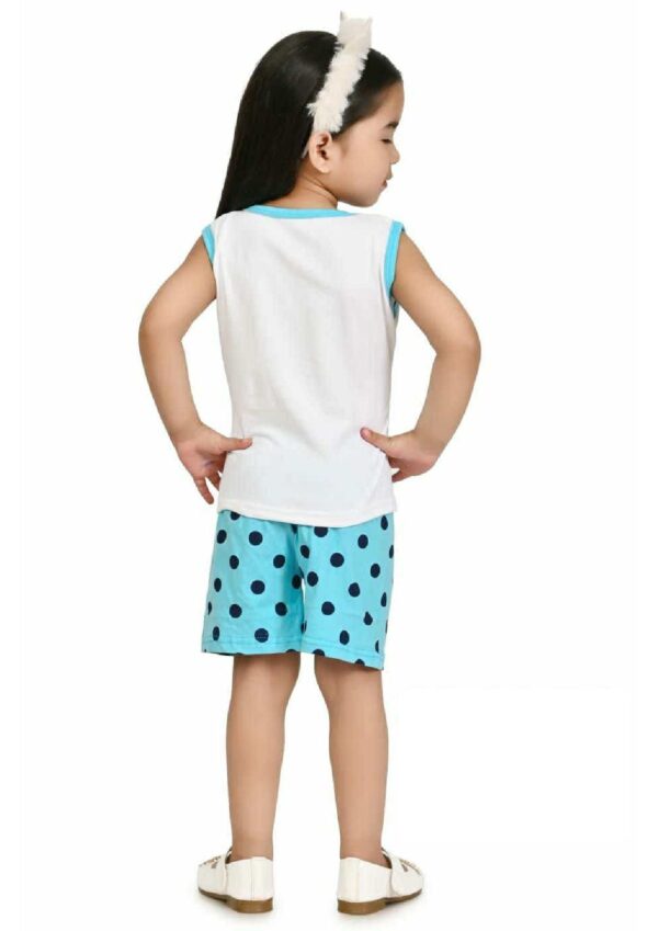 KIDS- TOP WITH HOT PANT- WHITE AND SKY BLUE (20-22-24) - Image 4