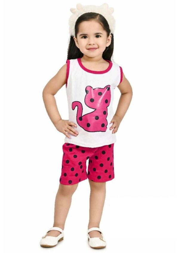 KIDS- TOP WITH HOT PANT- WHITE AND PINK (20-22-24)