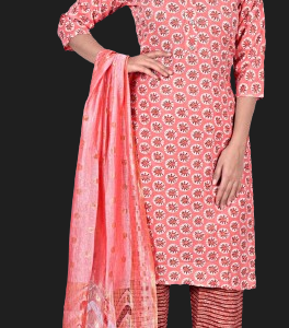 D Capsule Flower Print Kurti With Pant and Dupatta
