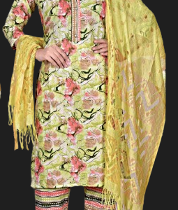 D Capsule Flower Print Kurti With Pant and Dupatta