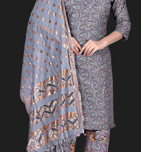 D Capsule Flower Print Kurti With Pant and Dupatta